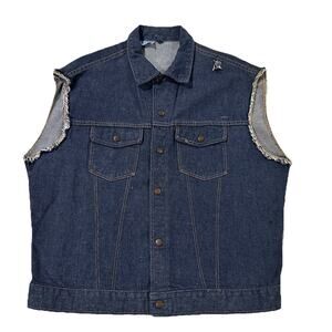 Vintage Sears Roebucks Sanforized Denim Vest Chopped Cut Off Distressed Size XL